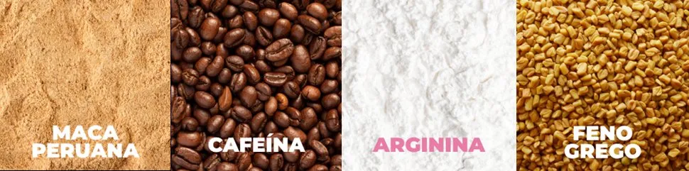 Ingredientes: Maca Peruana, Cafeína, Arginina, Feno Grego